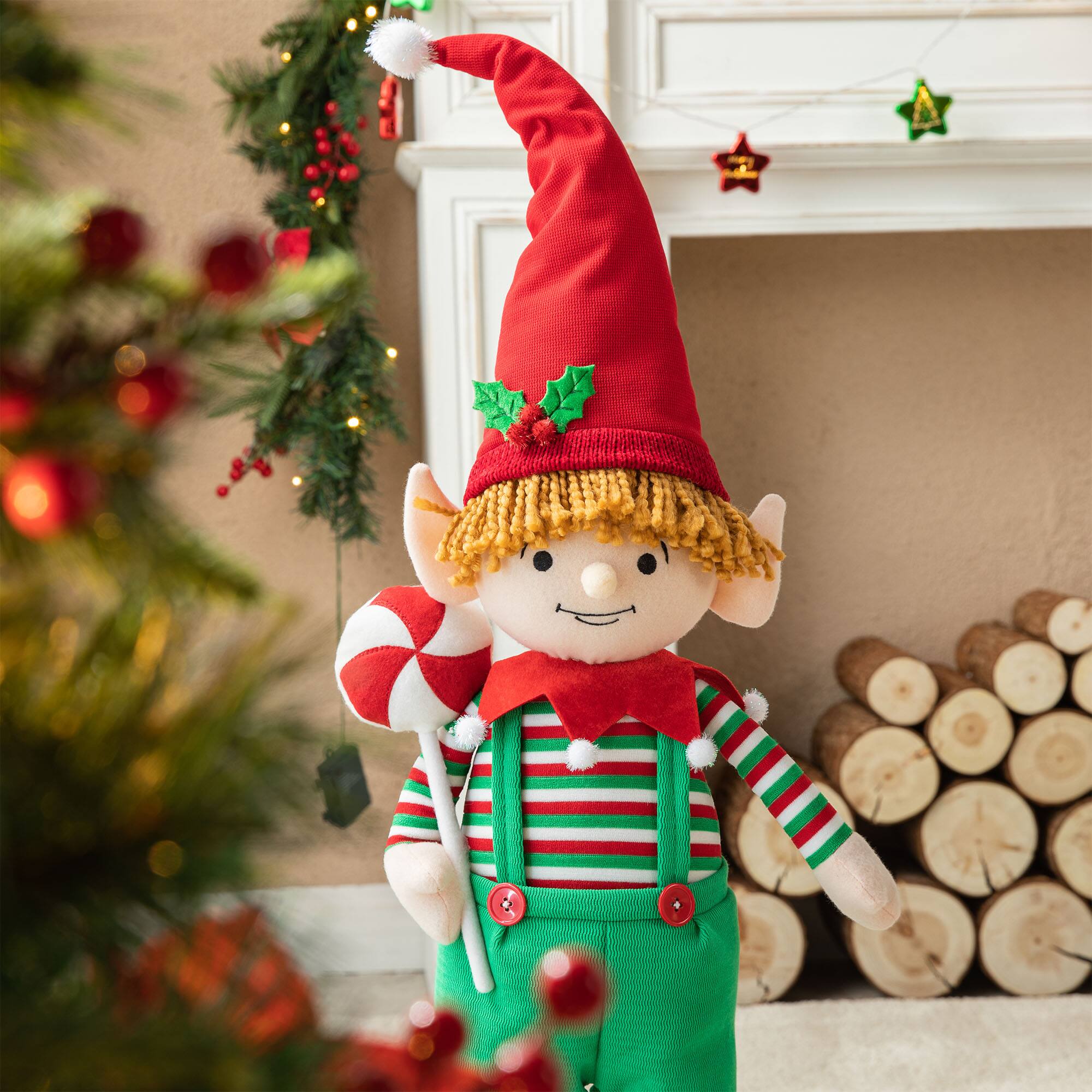 Glitzhome® 39" Telescopic Christmas Elf Boy Standing Décor